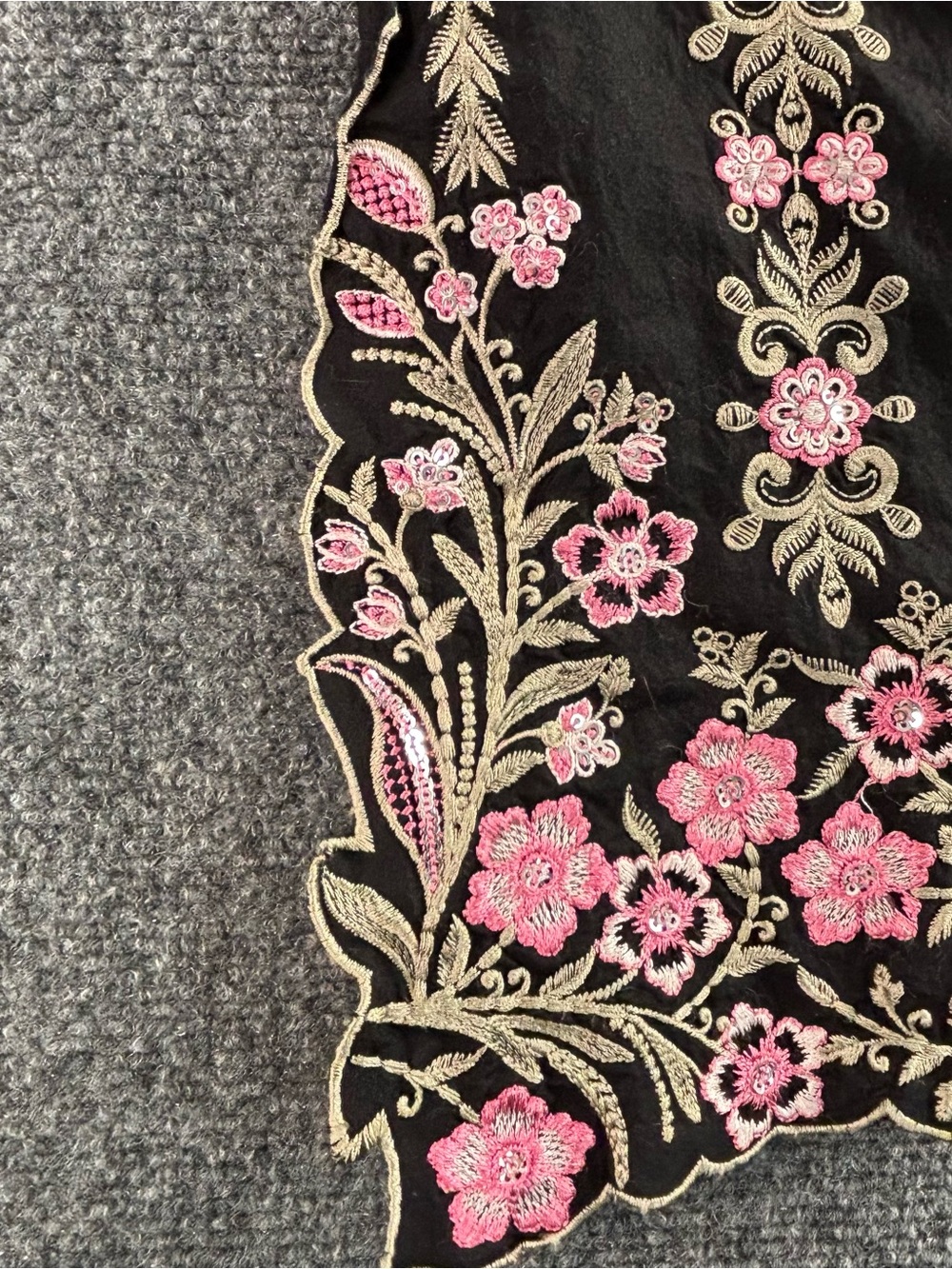 Mushtaq Sons Pakistani Kurti Tunic Womens Small Black Embroidered Sequin - Picture 2 of 8